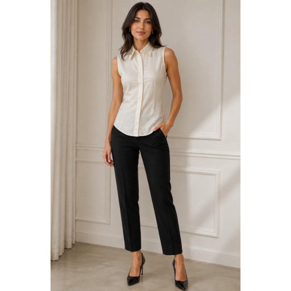 Armani Collezioni Italy Ivory silk shantung Sleeveless Blouse Sz IT 38 US 2 Luxe - Picture 5 of 15